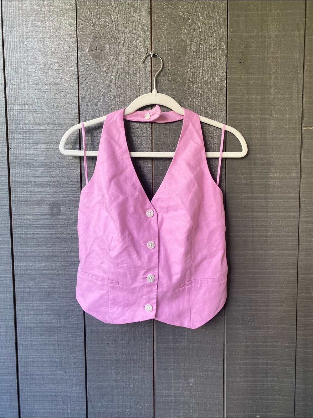 GAP Pink Button-Front Crop Vest